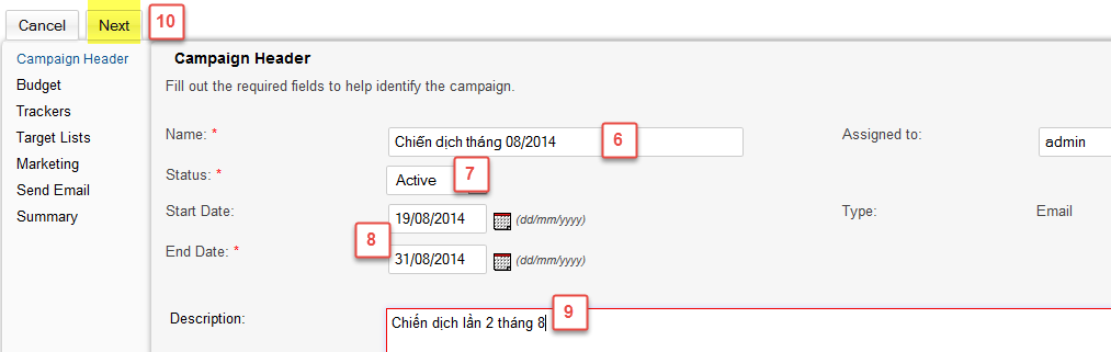 Create Campaigns Wizard trên SugarCRM