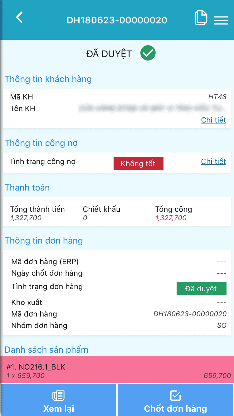 Màn hình chi tiết đơn hàng