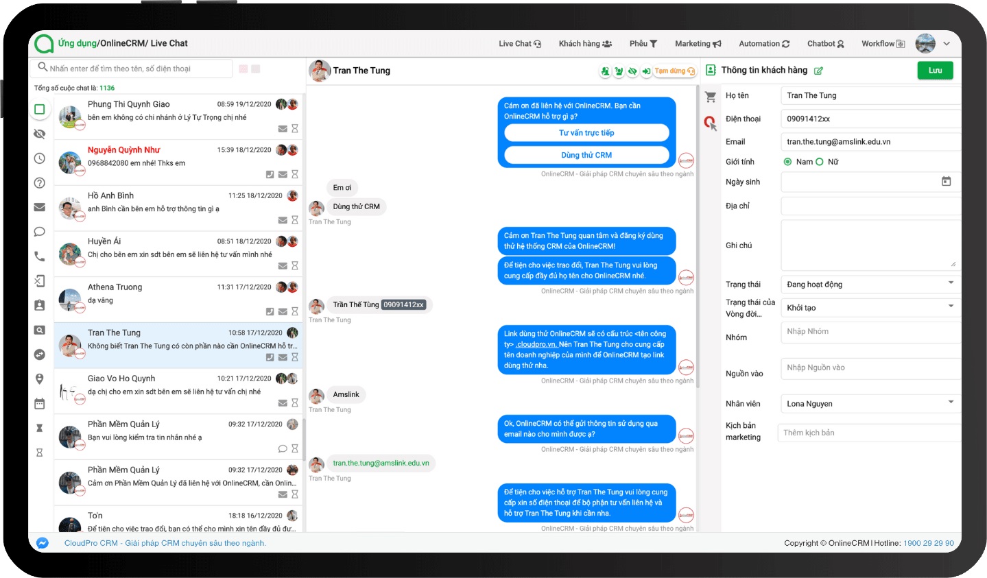 Chatbot trên phần mềm CRM